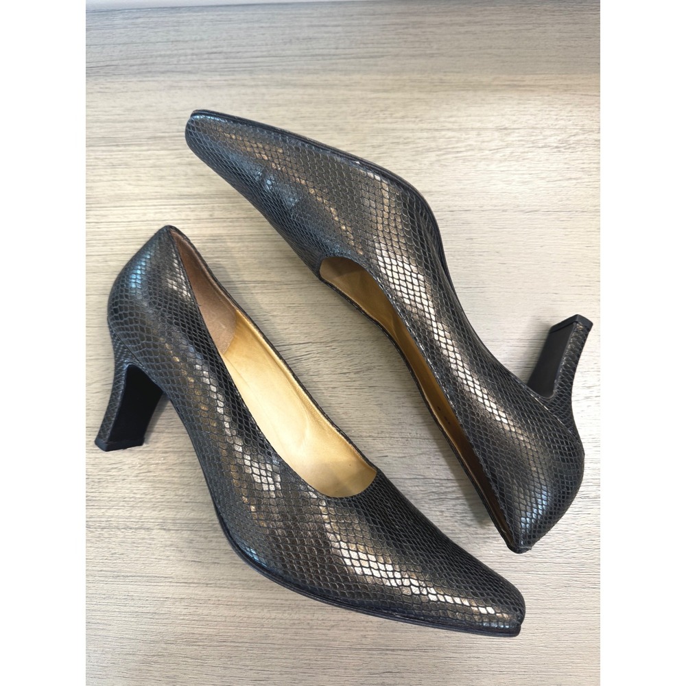 Rangoni Firenze Women 10 B Dark Bronze Snakeskin Embossed Leather Pumps Italy